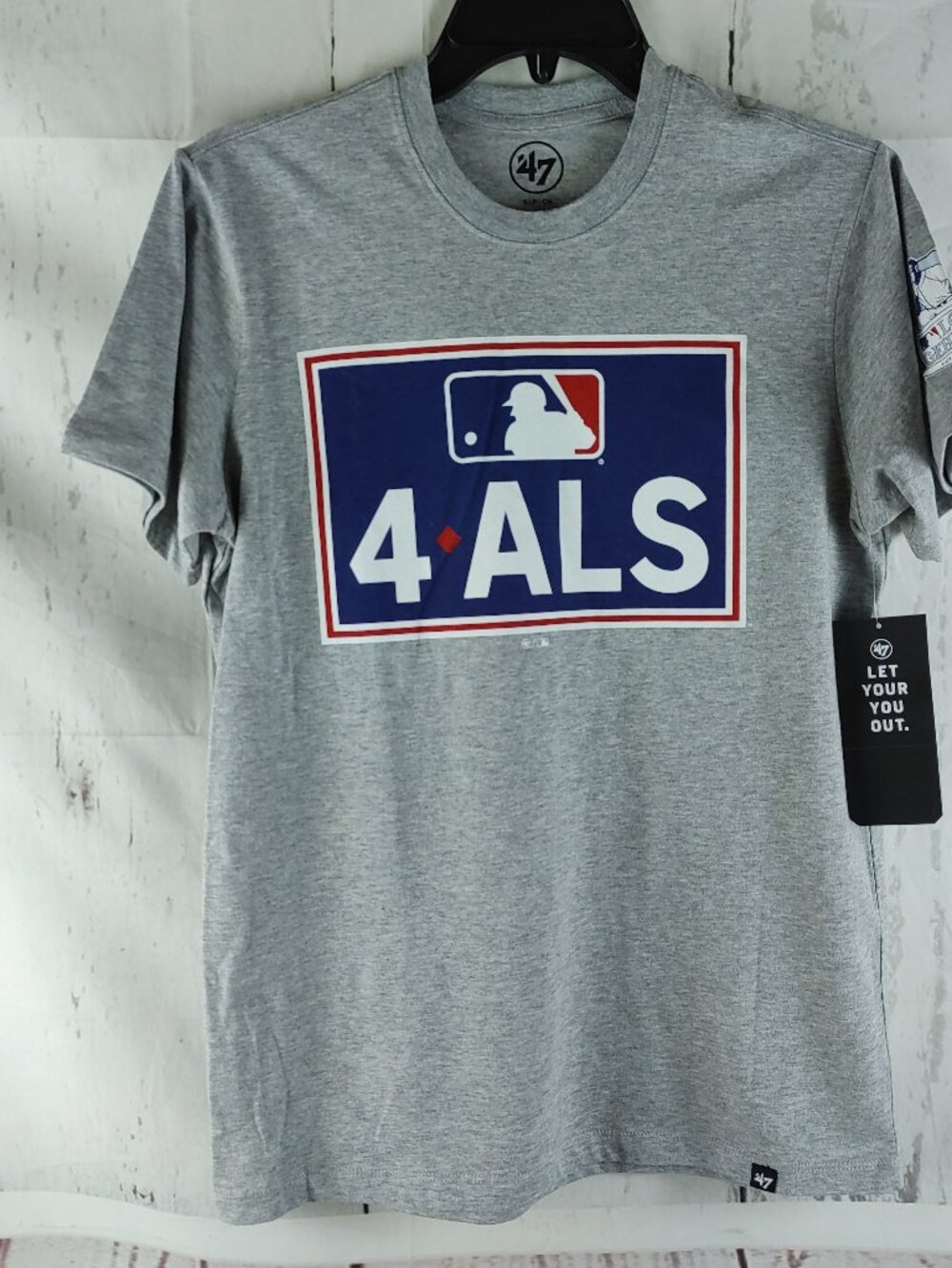 MLB 4 ALS Lou Gehrig Day '47 Brand Baseball Gray T-Shirt Mens Size Small NWT